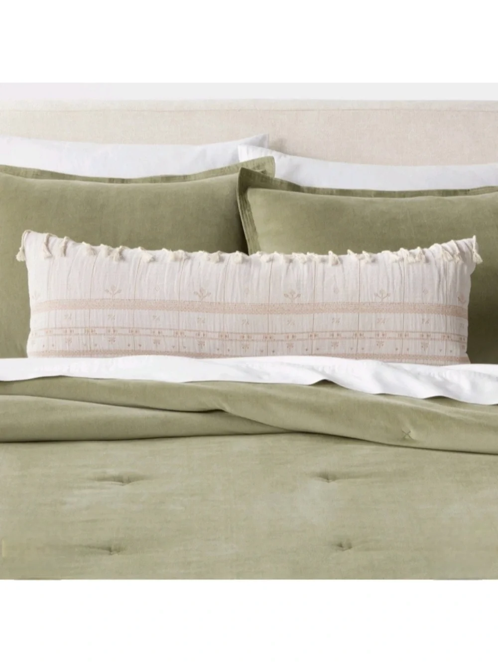 Threshold 14” x 36” Traditional Embroidered Oblong Pillow Ivory